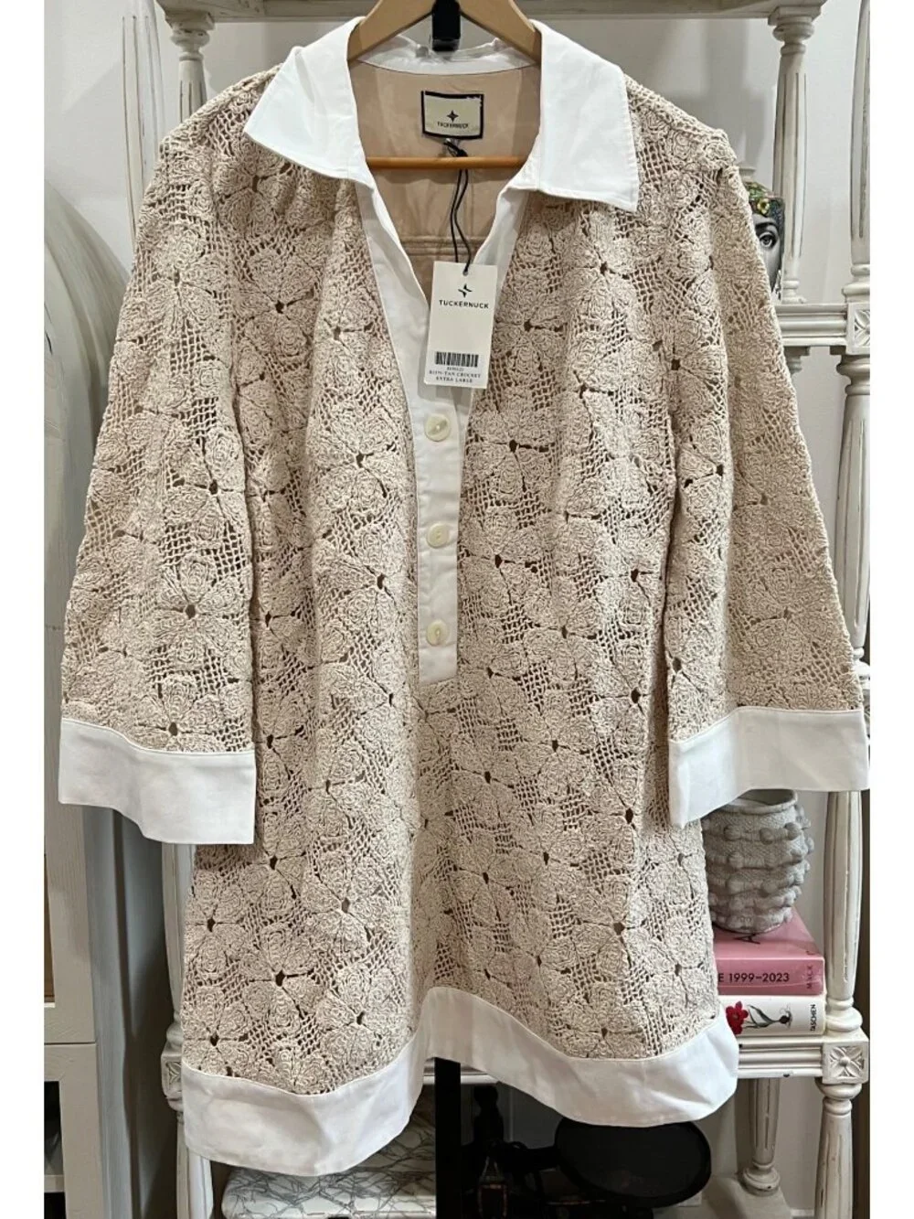 Tuckernuck $198 Tan Crochet Collier Dress Size XL Nautical Beach - Picture 5 of 6